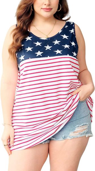 

womens 4th of july plus size american flag tank sleeveless short sleeve casual summer patriotic tee shirts, White