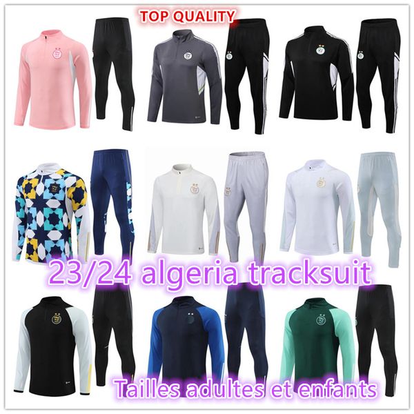 

2023 2024 algeria kids tracksuit mahrez soccer 22 23 24 bounedjah survetement maillot de foot feghoul sportswear football training suit, Black