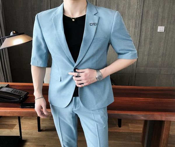 

light blue summer red suits for mens 2 pcs pink drs elegant gentlemen white classic blazers sets pants party wear men's &2327327, White;black