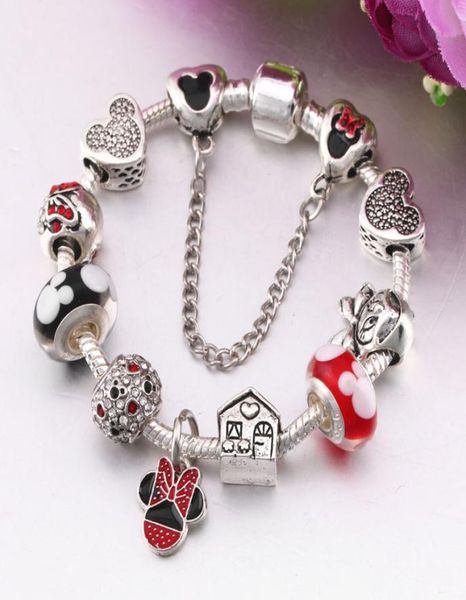 

murano charm beads bracelet for children original diy jewelry style fit pandora cartoon bracelet jewelry4499051, Black