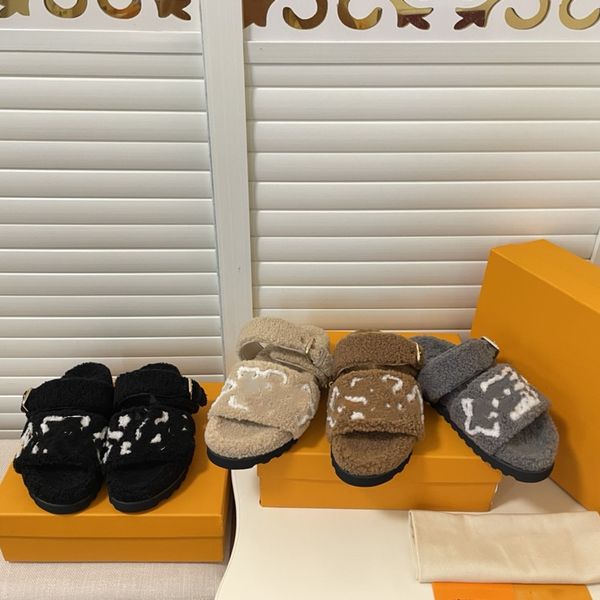 

authentic wool fur slippers womens sandals ladies fashion designer fluffy fuzzy paseo comfort v winter indoor office casual sneaker shoes mu, Black