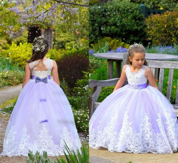 

new lavender lilac princess flower girls dresses jewel lace appliques beaded tulle sleeveless floor length birthday child girl pag5750868, White;blue