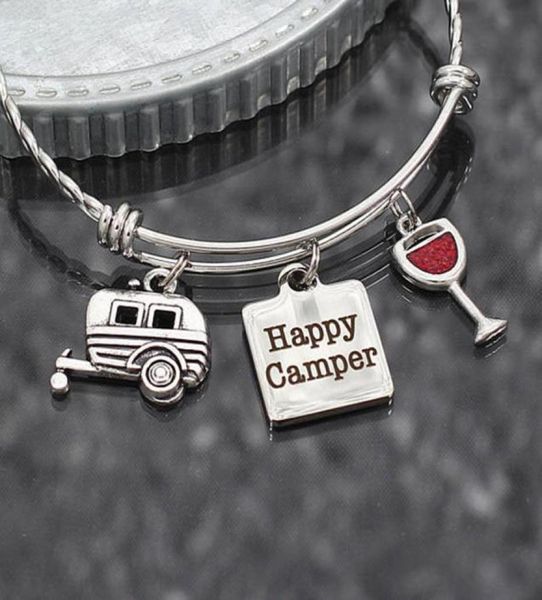 

8pcslot happy camper bracelet camping gift rv travel trailer charm stainless steel adjustable bangle glamping jewelry gift5983850, Golden;silver