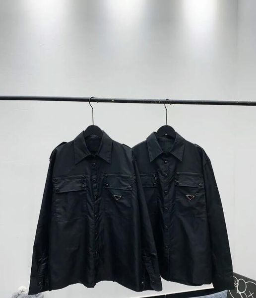 

23ss women men jacket blouses classic fashion luxury jackets oversized customized nylon fabric multi-pocket triangle badge design shirts s-x, Black;brown