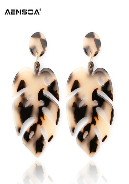 

aensoa leopard leaves earrings for women fashion personality exaggerated brown acrylic acetate pendientes drop earrings jewelry8529995, Silver
