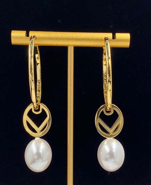 

womens designer pearl earrings charm double ring letter pendant womens jewelry fashion stud hoop earrings mens ladyies gift casual9694700, Golden