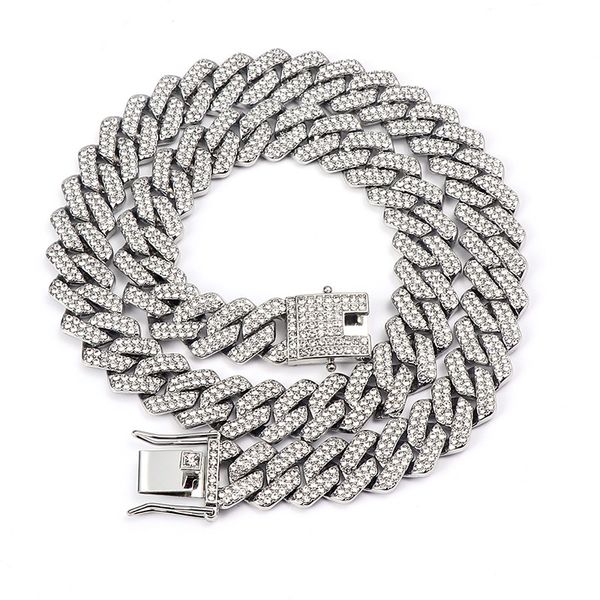 

14mm rhombus full inlaid rhinestone vintage hip-hop cuban chain necklace, Black