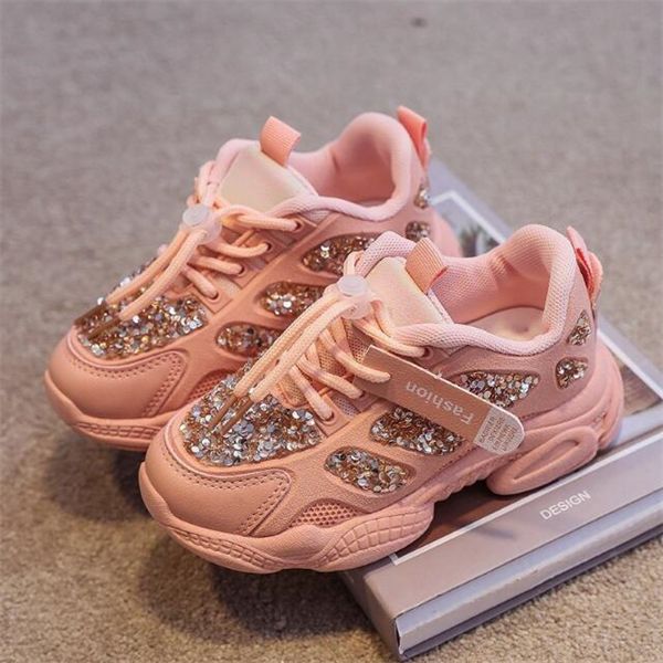 

girls' daddy shoes sequined spring and autumn new children's fashion sneakers comfortable and light student running shoes, Black
