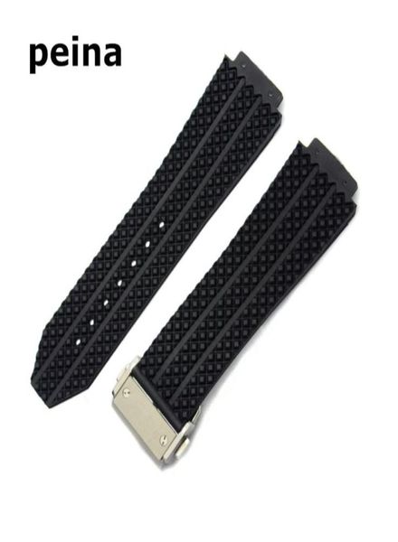 

25mmx19mm new mens watchbands strap band tire diver silicone rubber watchband strap for hub9197678, Black;brown