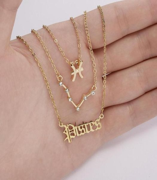 

pendant necklaces 3pcsset 12 constellation crystal necklace for women star zodiac sign aries cancer leo scorpio choker jewelry gi9279596, Silver