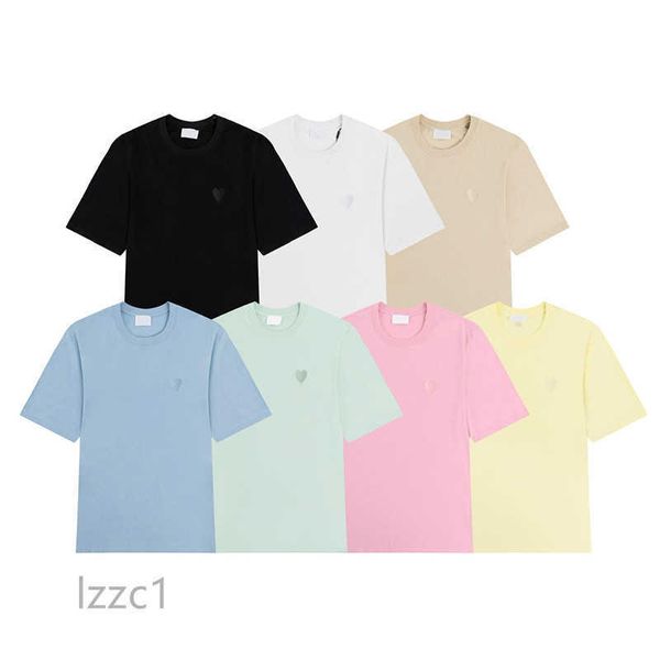 

paris designer amis t shirt 2022 new macarone candy color love embroidery letter a hearts pure cotton short sleeves for men and wome x0713, White;black
