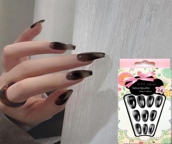 

false nails 24pcsbox fake nail with design detachable black ballerina artificial wearable full cover manicure tips3801395, Red;gold