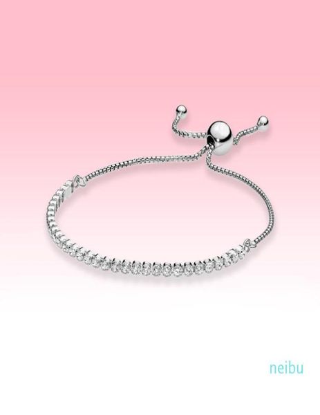 

sparkling slider tennis bracelet women wedding jewelry for pandroa real 925 sterling silver cz diamond bracelets with original box8539269, Golden;silver