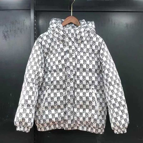 

autumn and winter hooded thick white duck down letter printed down coat, white duck down filled soft and warm, men and women alike., Black