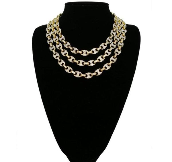 

hip hop 12mm gold silver color plated iced out puff marine anchpr chain link bling necklace for men27282778156