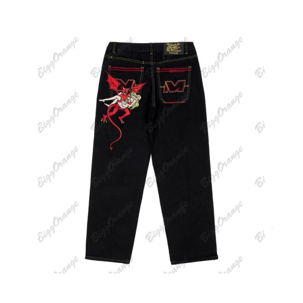 

mens jeans y2k devil print pants streetwear men and women loose fashion street hip hop punk rock wide leg high waist trouser 230712, Blue