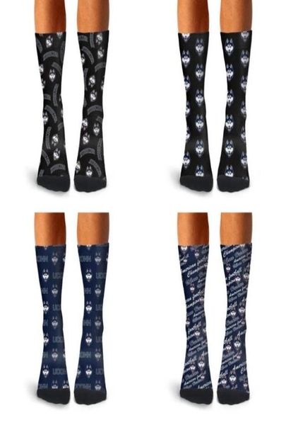 

man uconn huskies basketball logo crew socks cotton retro athletic cable knitting printed black blue66041314803102