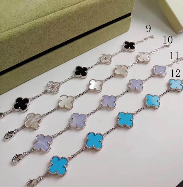 

luxurious quality five flower charm bracelet many color nature stone in 18k gold and rose gold platium wedding jewelry gift ps82343400927, Black