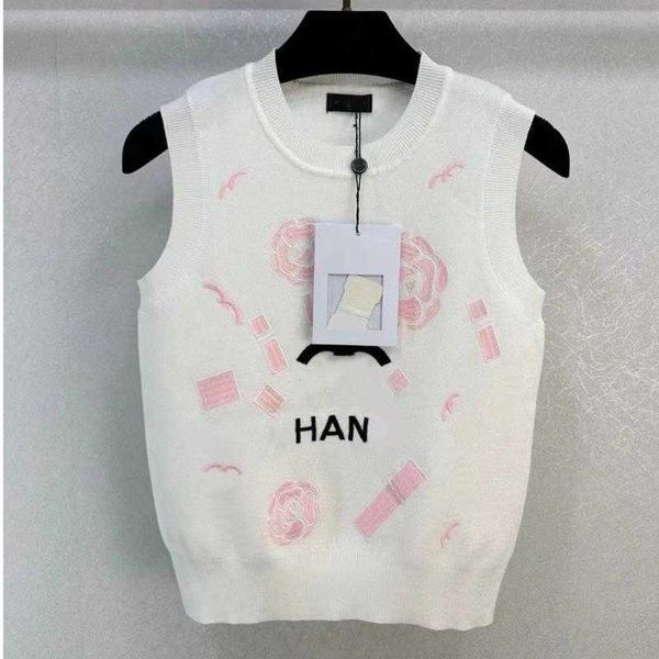 

luxury designer vest women short sleeve tshirt classic cc sweater embroidery knit shirt casual round neck pullover tank top, White