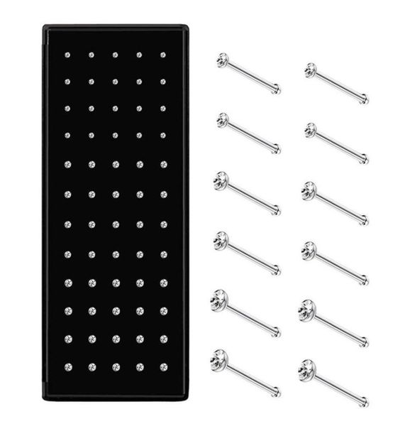 

60pcs stainless steel nose studs rings piercing pin body jewelry 15mm 2mm 25mm6473543, Silver