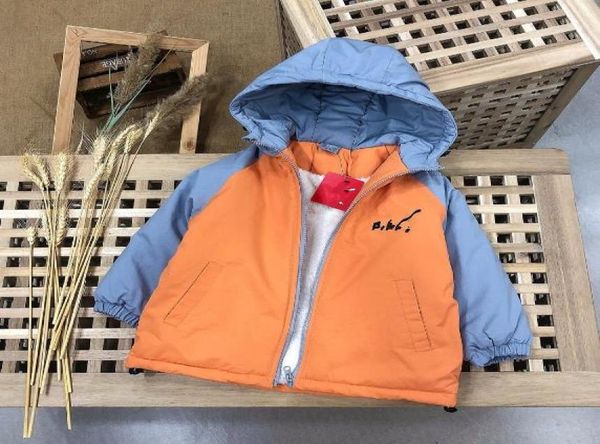 

autumn winter new simple comfortable hit color classic letter printing children039s hooded jacket boys girls plus velvet coat1479659, Blue;gray