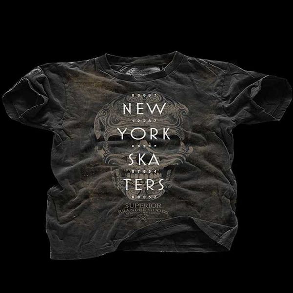 

designer hip hop trendy men from europe and america, hong kong dark black trendy brand retro skull short sleeved cooperative pure cotton bla, White;black