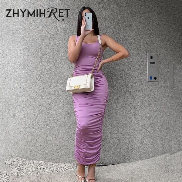 

urban dresses zhymihret sleeveless ruched dress women summer holiday bandage midi dress back u shape bodycon vestidos 230712, White;black
