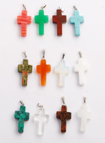 

whole 25pcslot charms cross pendant natural crystal stone pendants for jewelry making earring necklace ship2688215, Silver