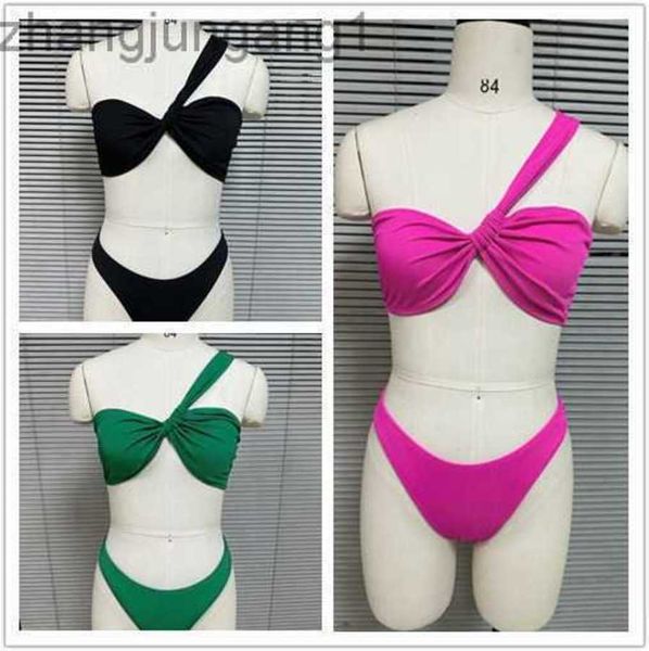 

2023 designer fashion 2023 new swimwear large bikini quick dried oblique shoulder bra swimwear pit stripe fabric bikini t shirt, White;black
