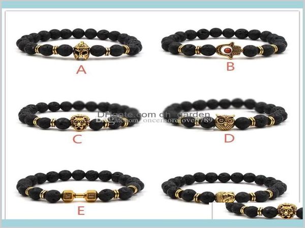 

natural black lava rock stone fashion women men owl hand aromatherapy essential oil diffuser yq69t charm bracelets 98fic5255250, Golden;silver