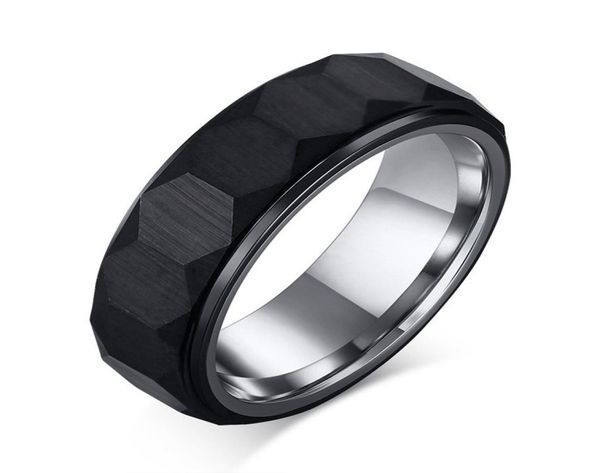 

hexagon mens rings black tungsten carbide unique threedimensional surface wedding band for man comfort wear anel1062842, Silver