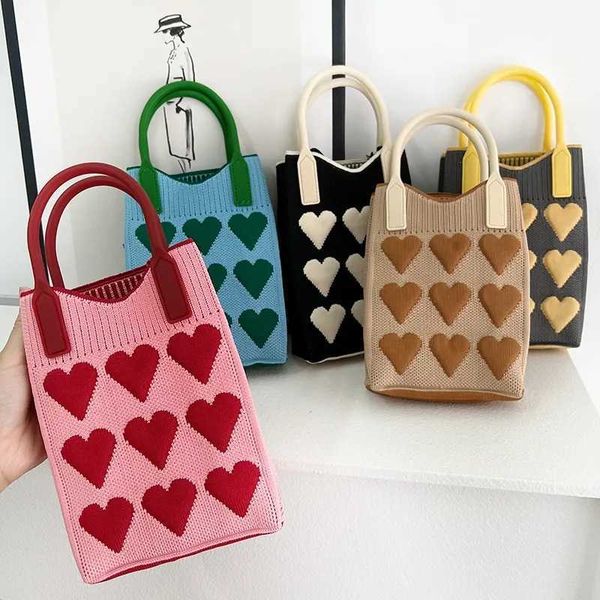 

version of ins new niche love mobile phone knitted handbag tote bag personalized casual texture women's trendy bag