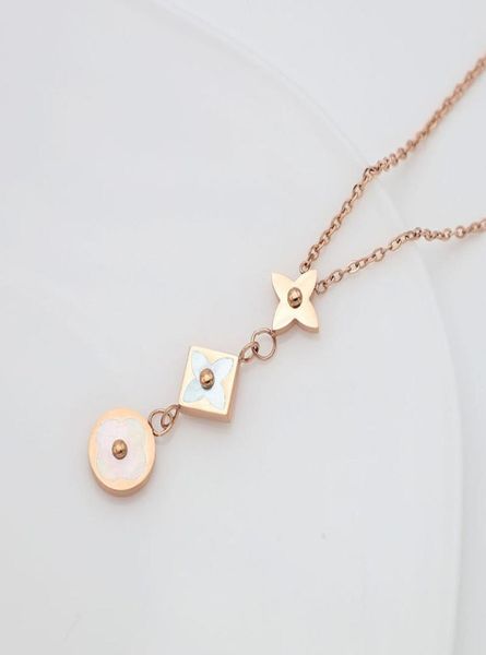 

rose gold plated titanium steel cute square leaf clover pendant necklace jewelry for women gift8602992, Silver