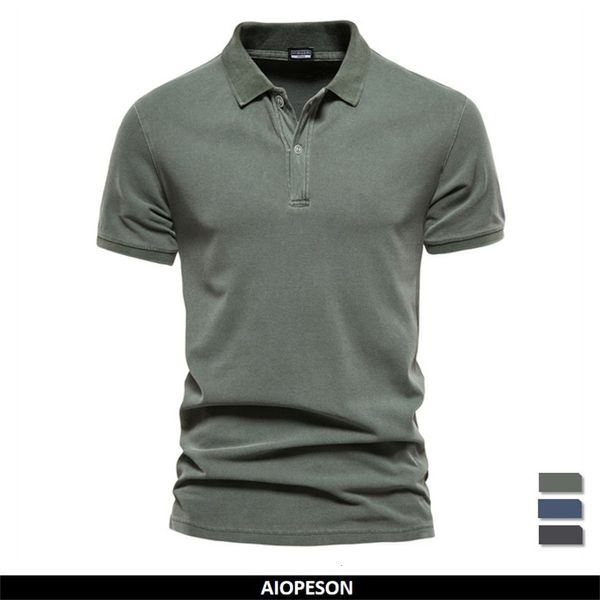 

men's polos aiopeson 100% cotton solid color men's polo shirts casual short sleeve turndown men's shirts fashion streetwear p, White;black