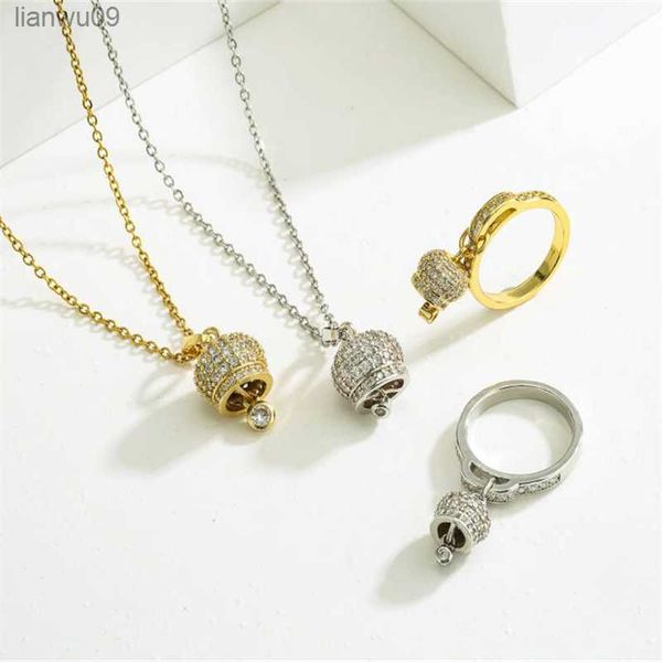 

hechengbell necklacelovely cute small bell ring jewelryenamel charm necklace for women girls wholesale l230704, Silver