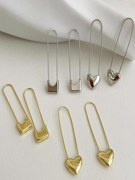 

hoop huggie 2021 fashion metal square heart shaped safety pin earrings minimalist statement hoops for women simple jewelry4830561, Golden;silver