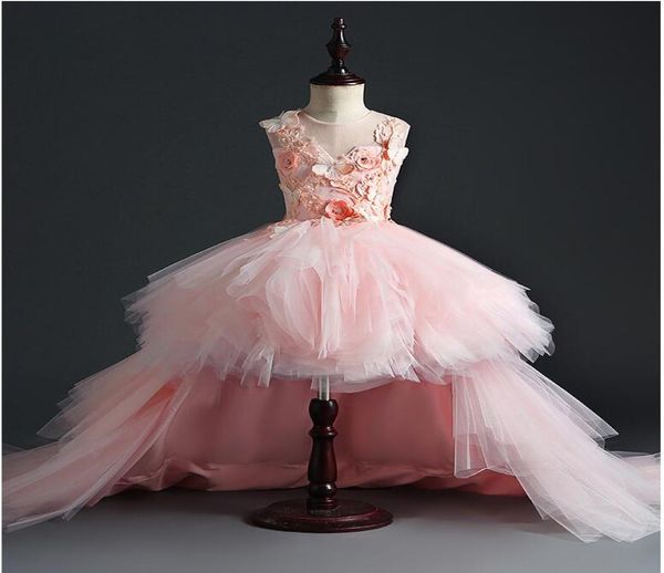 

new fluffy tulle trailing girl039s pageant birthday party dresses beaded appliques flowers girl princess dress kids first commu6365385, White;red