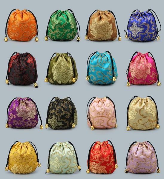 

small silk brocade jewelry pouch storage bag chinese fabric drawstring gift packaging coin pocket3557726, Pink;blue