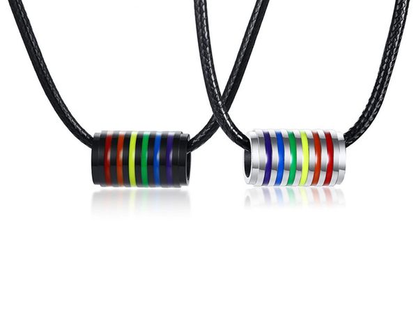 

rainbow pendant necklace for women mens stainless steel cylindrical pendant necklace lgbtq accessories bisexual fashion jewelry5956328, Silver
