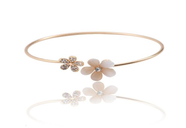 

summer gold silver bracelets bangles open adjustable bangle for women dainty double flower bracelet femme jewelry6887471, Black