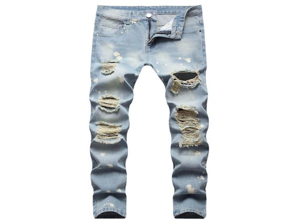 

ripped straight washed casual jeans youth nostalgic men039s trousers3398574, Blue
