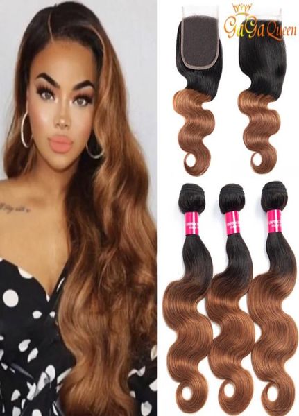 

ombre brazilian body wave human hair bundles with 4x4 lace closure 1b30 blonde brazilian human hair weave 3 bundles with closure4035958, Black;brown
