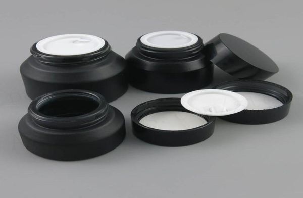 

20 x 15g 30g 50g frost black make up glass jar with black lids white seal container cosmetic packaging7742382