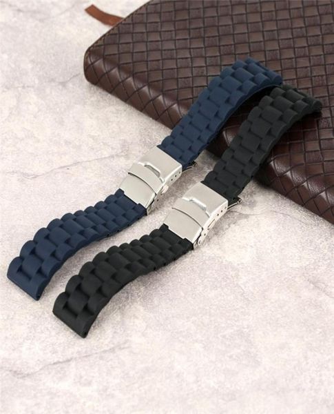 

watch accessory blackblue silicone band 18202224mm rubber watches strap diver waterpfoof replacement bracelet belt spring bars2301142, Black;brown