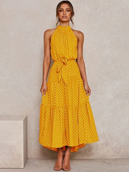 

urban dresses women solid dot long dresses summer halter strapless lace up dress female boho beach holiday maxi dresses casual robe 230712, White;black