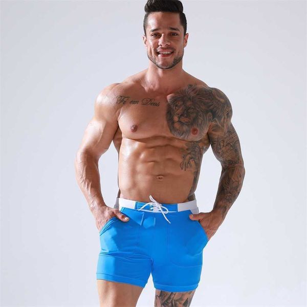 

double layer extra large high-end men's quarter flat angle swimming trunks solid color lace up beachwear0b47p1gfpi39, White;black