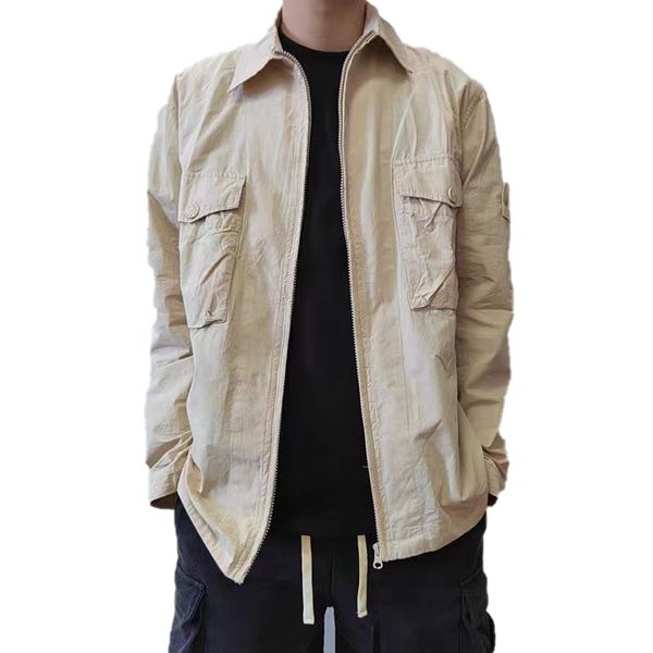

TOPSTONEY Ghost Zipper Jacket European And American Functional Wind Badge Embroidered Casual Coat, Ivory