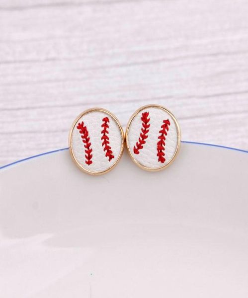 

16mm embroidery baseball stud earrings cheetah animal print hairy genuine leather studs for women gold softball earrings sports je8326331, Golden;silver