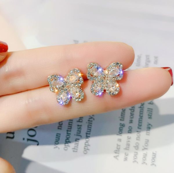 

new crystal stud earrings butterfly earrings for women 2019 party korea silver jewelry oorbellen6044070, Golden;silver