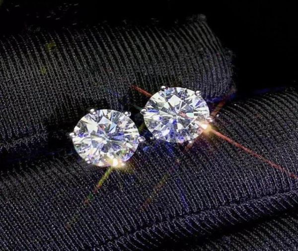 

classical six claw luxury jewelry pure 925 sterling silver 6mm round cut white z solitaire women wedding bridal stud earring g5068424, Golden;silver